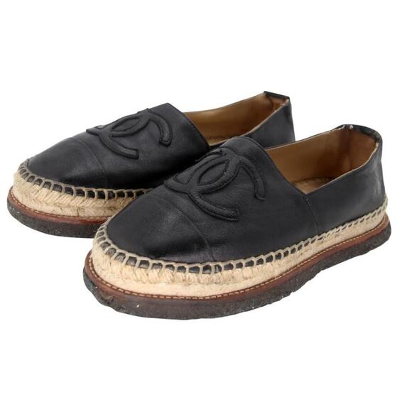 Chanel Espadrille 38 Lambskin Leather Rubber Platform Cc Flats CC-0707N-0012 - Picture 4 of 10